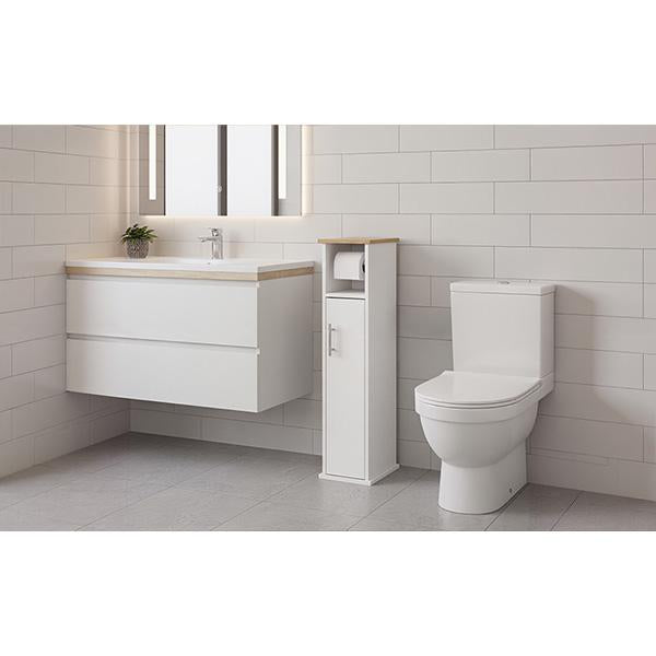 Estantería Vertical Moderna sin Ensamblaje de Almacenaje con Organizador de Espacio en Muebles de Madera y Metal Blanco para Hogar Ordenado Dos Niveles y Compartimento Abierto