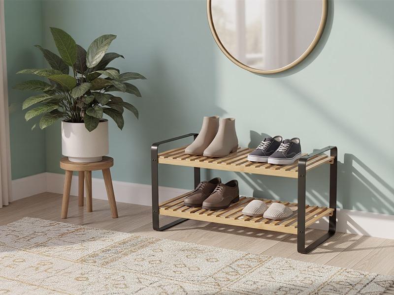 Estante para Zapatos de Bambú y Hierro de 2 Niveles Ancho en muebles oferta