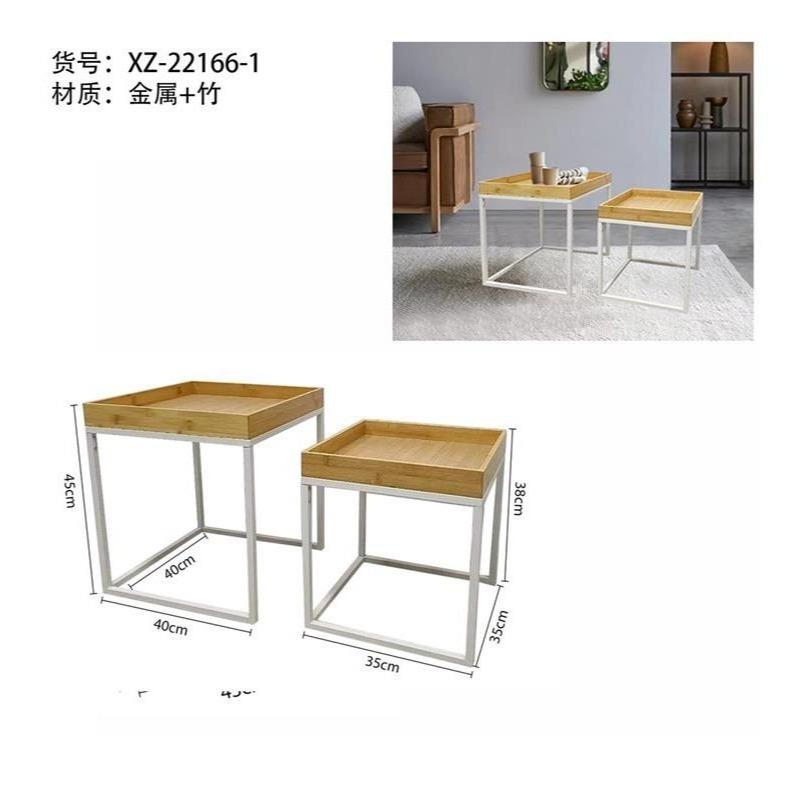 Mesa Auxiliar Combinable de Bambú y Metal para Sala de Estar 40x40x45 cm y 35x35x38 cm Estructura Metálica Resistente Superficie Natural Diseño Funcional Ahorradora de Espacio Ideal para Sofá o Terraza
