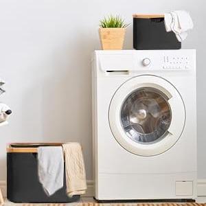 Cesto de Tela Plegable Cuadrado con Asa de Bambú Organizador Multiuso para Ropa Sucia Lavadero Baño Dormitorio Ideal para Hogar Forro Impermeable y Materiales Ecológicos