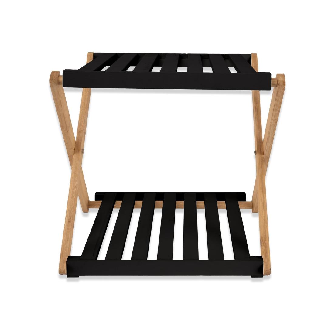 Estante Zapatero Plegable de 2 Niveles de Bambú 28x37.5x33cm Negro Organizador Portátil para Calzados Sin Instalación Ideal para Pasillos