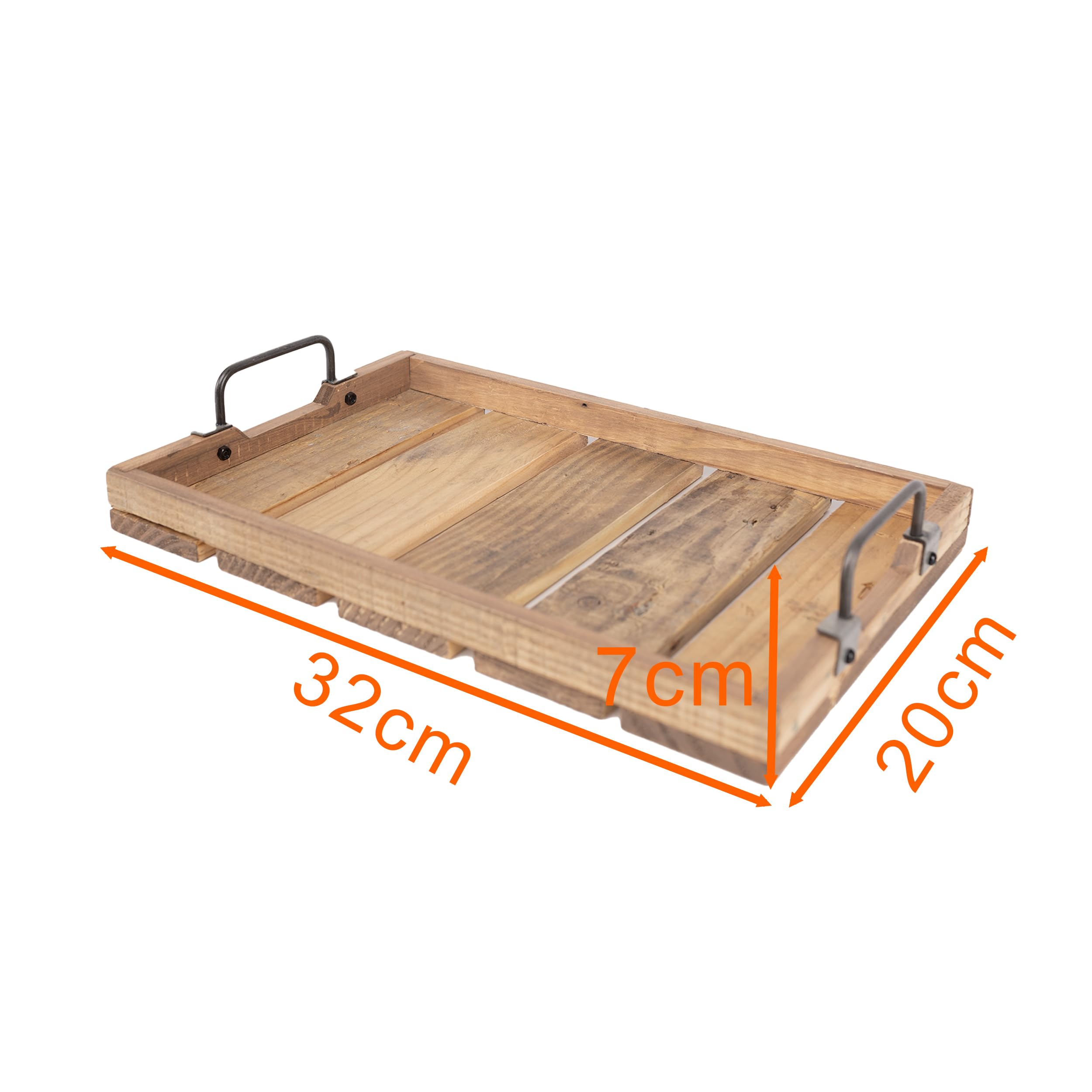 Serve con Elegancia Natural Perfecto para Desayuno en Cama Set de 2 Bandejas Vintage de Madera Maciza con Asas Metálicas Reforzadas y Tapones Antideslizantes para Salón Cocina y Comedor Capacidad 5kg Tamaño 35x25x5cm