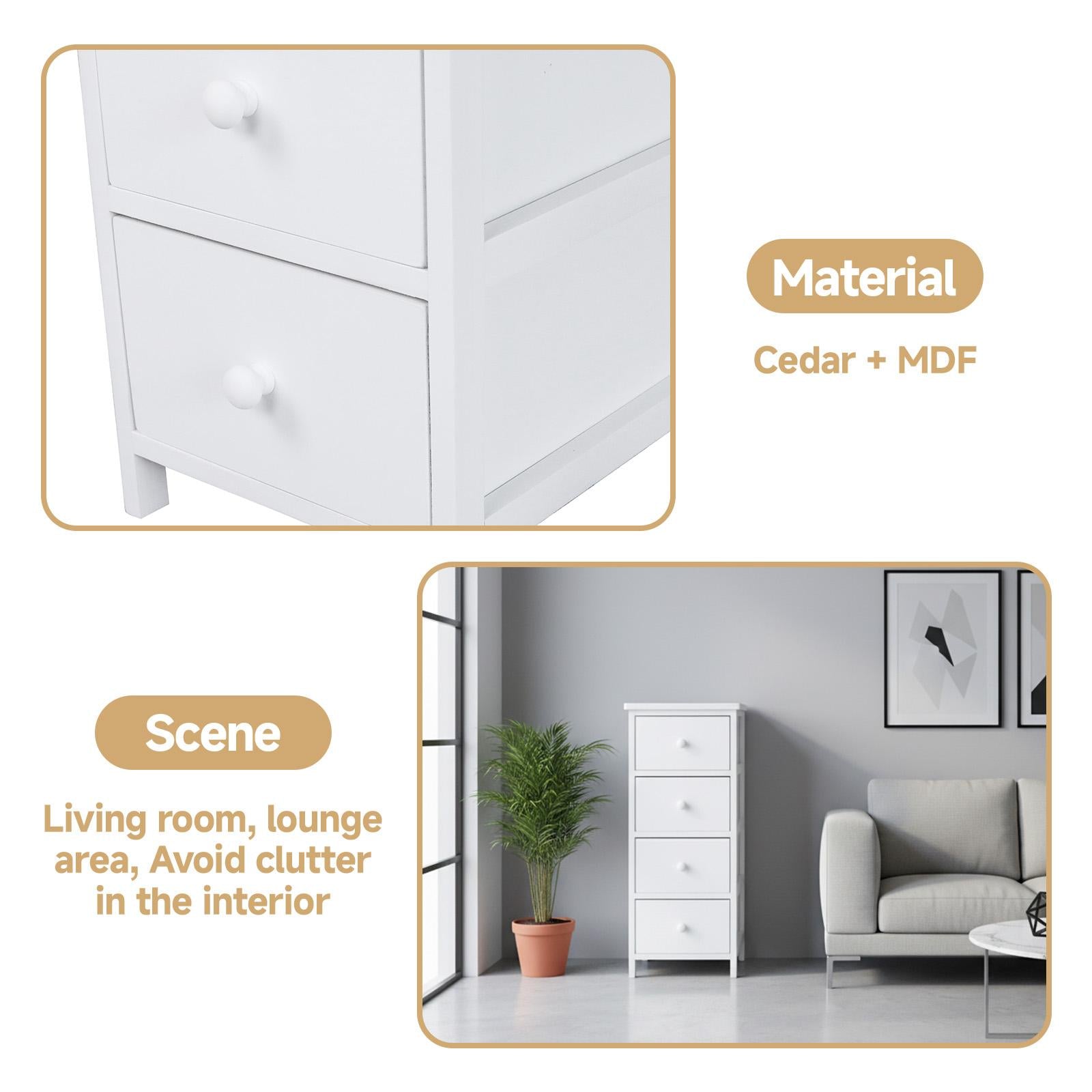 Marca Gabinete de Almacenamiento con 4 Cajones de Madera Mueble Organizador para Ropa Documentos o Accesorios Estilo Simple y Elegante para Hogar Diseño Funcional y Práctico