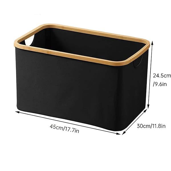 Cesto de Tela Plegable Negro Rectangular con Asa de Bambú Organizador Multiuso para Lavandería Baño Dormitorio Resistente y Duradero Ideal para Ropa Sucia