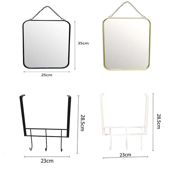 Set de Organización para Baño con Gancho para Puerta 3 Ganchos Alta Resistencia Espejo Cuadrado Alta Definición Metal Grueso Antirroto Ideal para Ambientes Húmedos 23x28.5cm Organización Moderna y Funcional