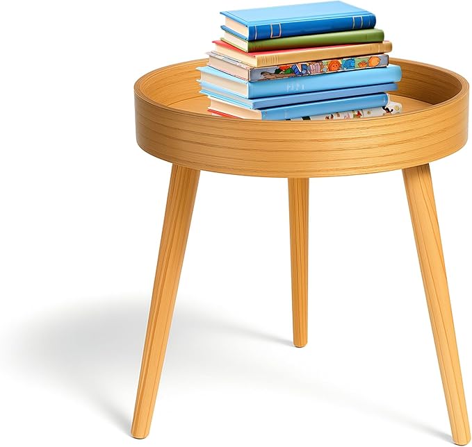 Mesa Lateral Redonda de Madera | Mueble Decorativo Multifuncional