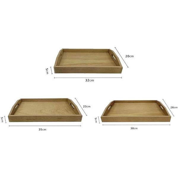 Serve in Style Set de 3 Bandejas de Madera Multifunctionales Tamaños 32x20x5 35x23x5 38x26x5 con Asas Metálicas para Organización Hogar y Decoración de Calidad Superior