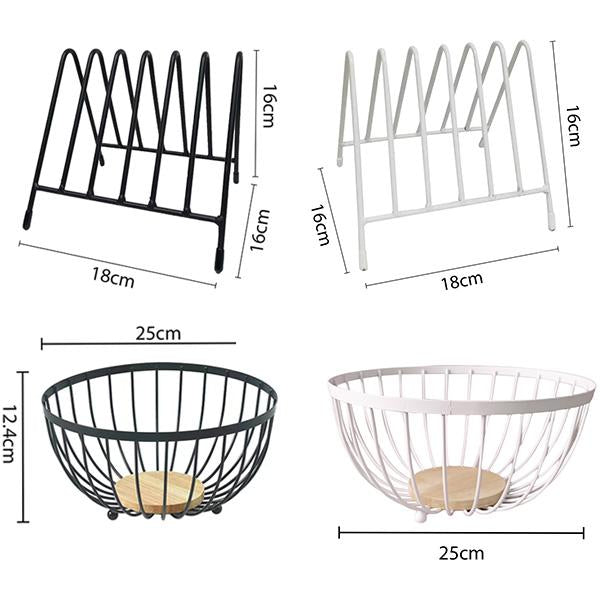 Set de Organización para Cocina Porta-tablas Ondulada 6 Compartimentos + Canasta de Frutas Aérea Diámetro 25cm Resistente y Estable OrganizacionCocina PortaTablas CanastaDeFrutas