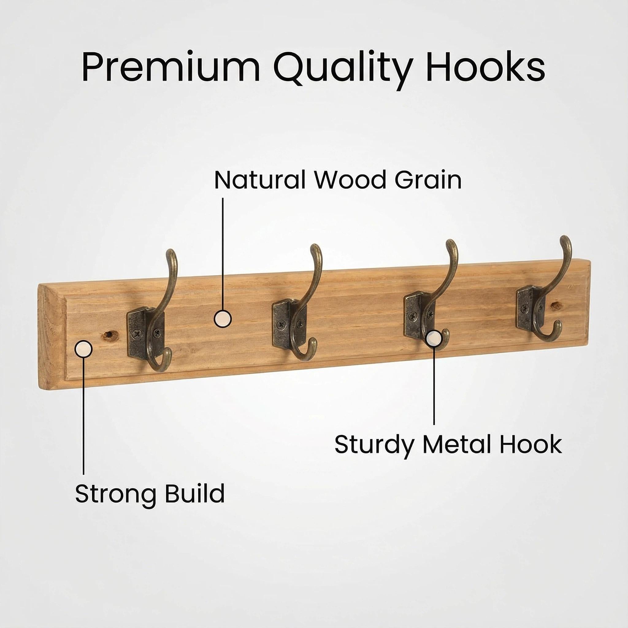 Gancho de Madera Doble Sin Taladro Organización Multiusos para Entrada Dormitorio y Baño Madera Maciza Natural Resistente al Agua y Humedad Capacidad de Carga 5kg 30cm×8.5cm