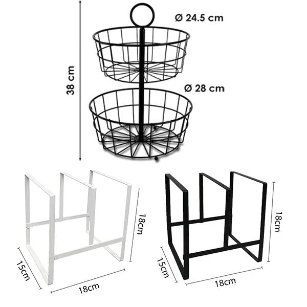 Set de Organización para Cocina | Porta-Platos + Canasta de Frutas Doble | Metal