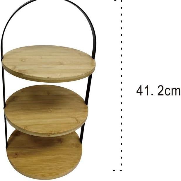 Conjunto de Tres Bandejas Circulares de Bambú y Madera con Asas Metálicas para Cocina Organización Doméstica y Decoración Versátil 23 cm