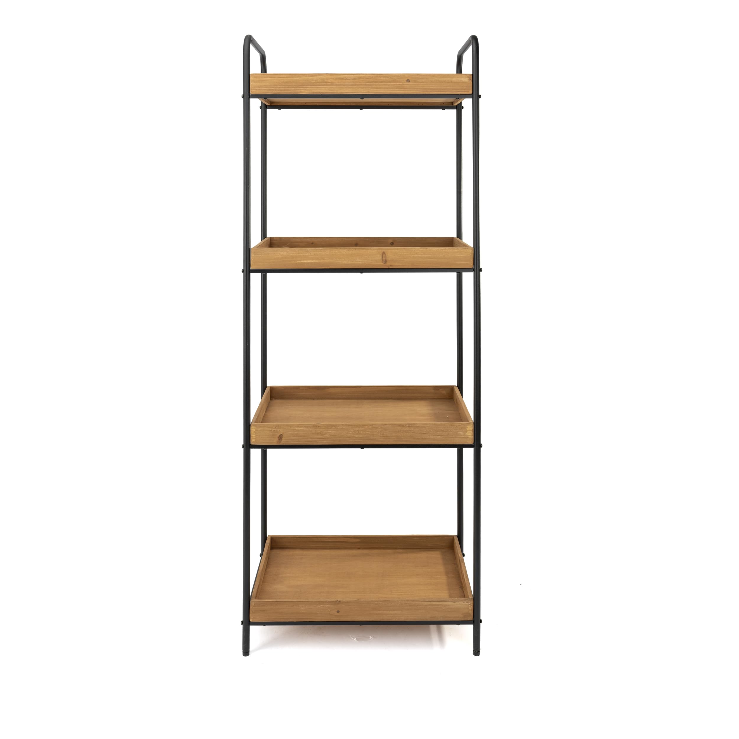 LIN HOME Estante de Almacenamiento para Baño 4 Niveles Estructura Metálica Negra y Estantes de Madera de Pino Natural Diseño Abierto con Bordes Elevados 45x30x120cm Estilo Industrial Minimalista Resistente al Óxido