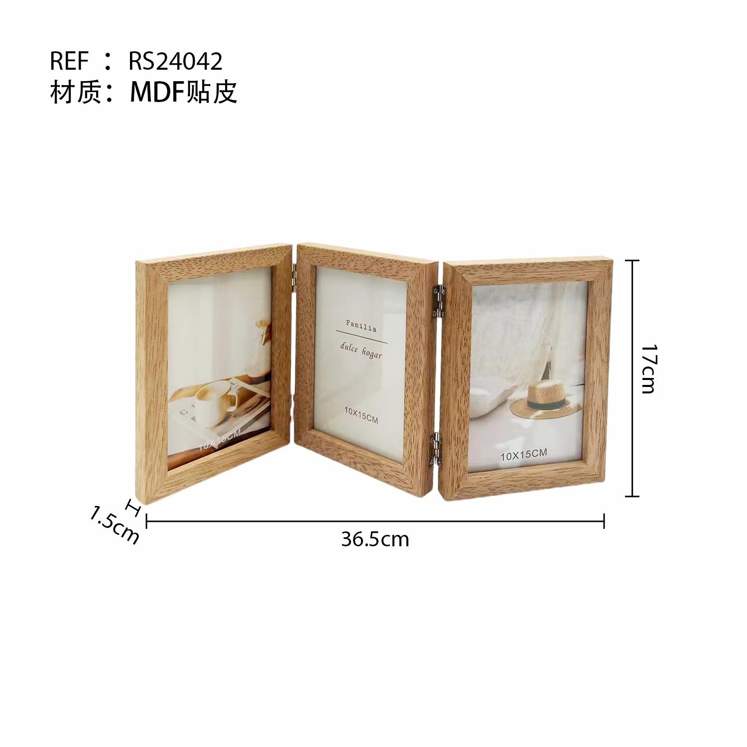Marco de Madera Doble Abierto con Recubrimiento MDF Estilo Minimalista Multifuncional 10×15CM