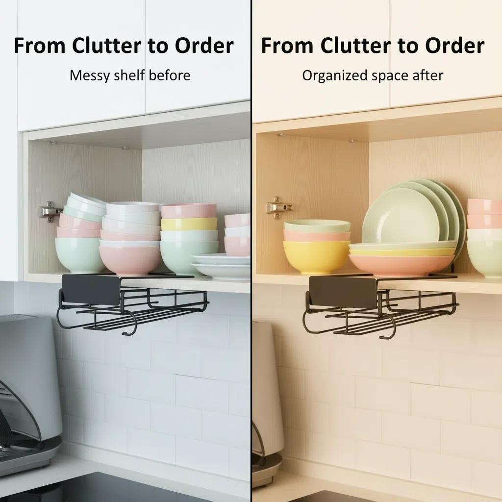 Organizador Colgante para Estantes - Soporte de Metal Sin Taladrar Set de almacenamiento de especias Rack de cocina
