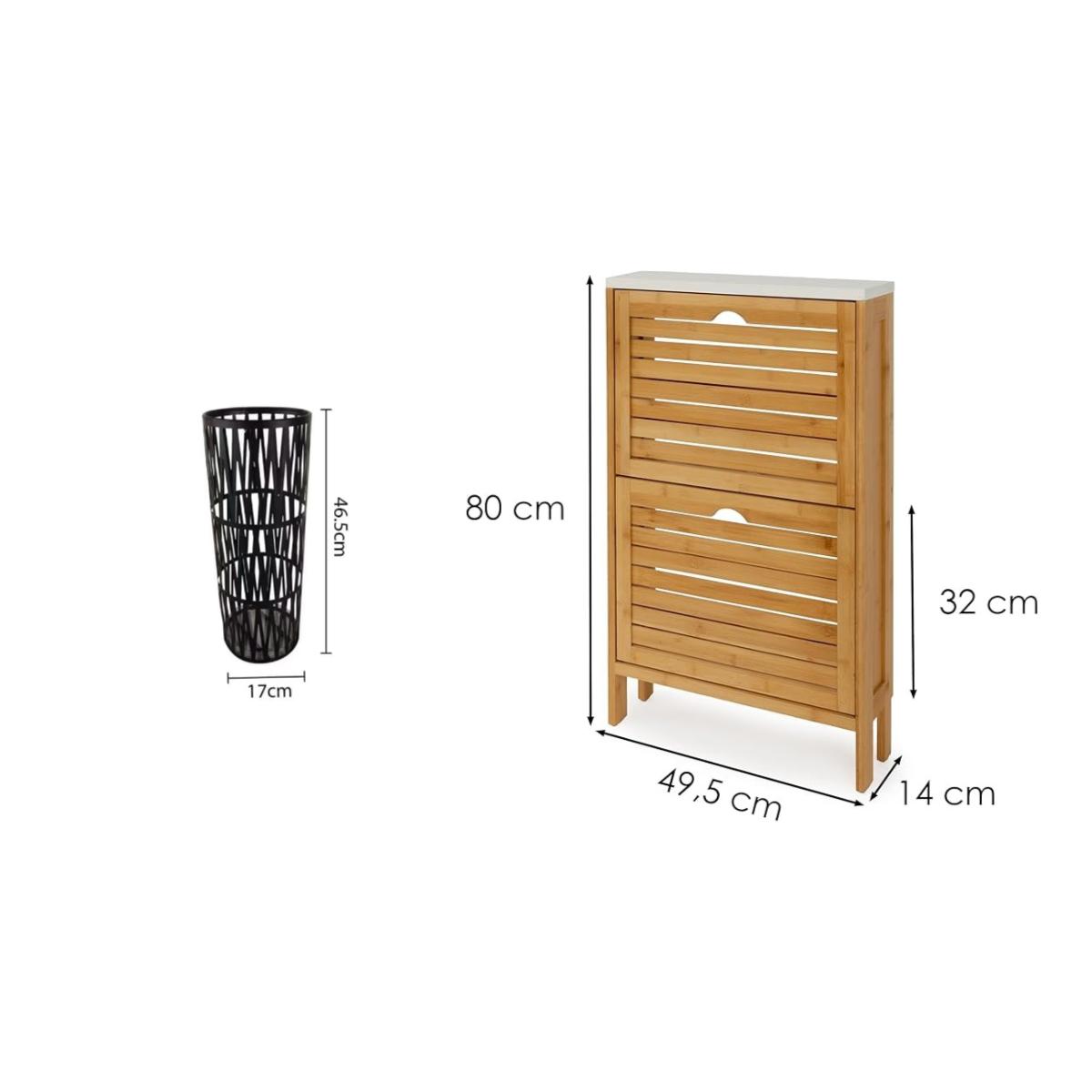 Entryway Storage Set | Metal Umbrella Stand + Bamboo Shoe Cabinet