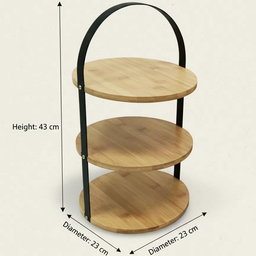 Conjunto de Tres Bandejas Circulares de Bambú y Madera con Asas Metálicas para Cocina Organización Doméstica y Decoración Versátil 23 cm
