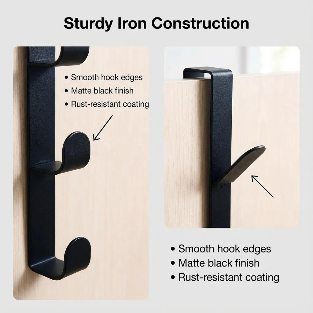 Set de Organización para Baño | Gancho Vertical de 3 Ganchos + Espejo Cuadrado de Alta Definición | Metal Resistente y Antirroto | 9x29cm | Ideal para Baño y Entrada | Organización Moderna y Minimalista