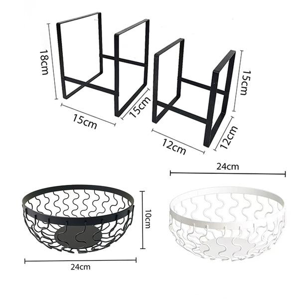 Set de 3 para Organización de Cocina | Porta-Platos Grande+Pequeño + Canasta de Frutas | Metal Antirroto