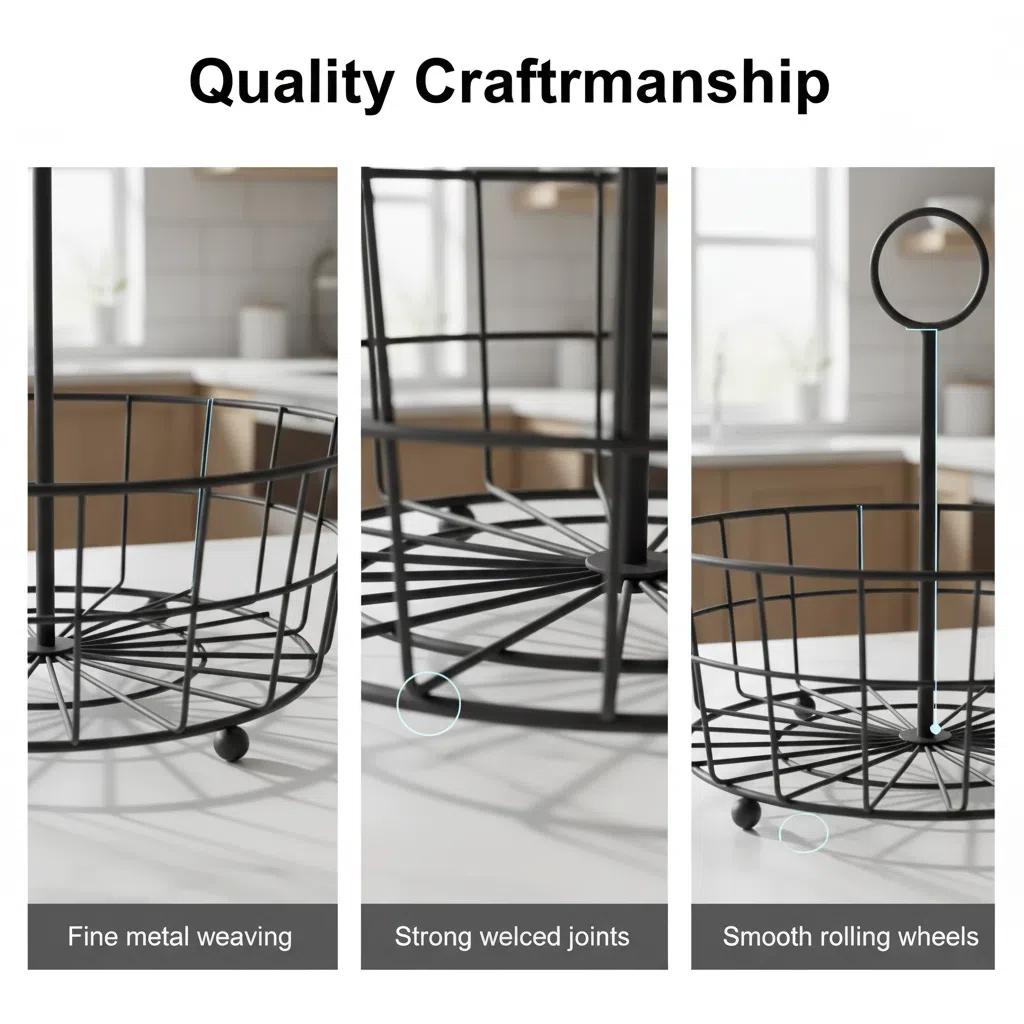 Canasta de frutas de metal negro de dos niveles Organizador de cocina Fruteros resistente con asa