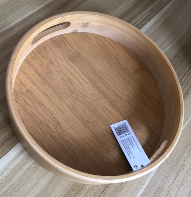 Bandeja Redonda de Bambú con Asas Maderas Naturales para Desayuno y Organización Hogar Bandejita