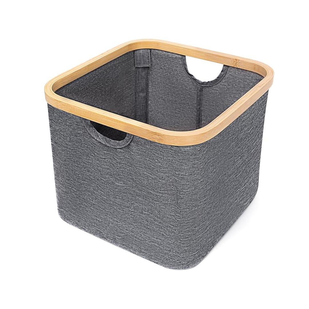 Cesto de Tela Plegable Cuadrado 30x30x24.5cm con Asa de Bambú Organizador Multiuso para Ropa Sucia Lavadero Baño Dormitorio Negro Gris Blanco Compacto y Portátil para Hogar