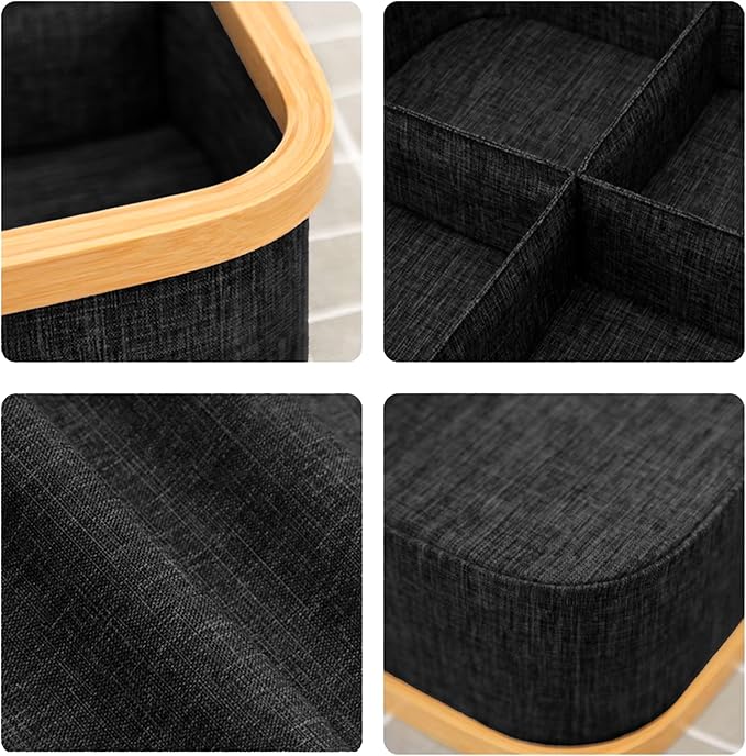 Cesto de Tela Plegable Cuadrado con Asa de Bambú Organizador Multiuso para Ropa Sucia Lavadero Baño Dormitorio Ideal para Hogar Forro Impermeable y Materiales Ecológicos