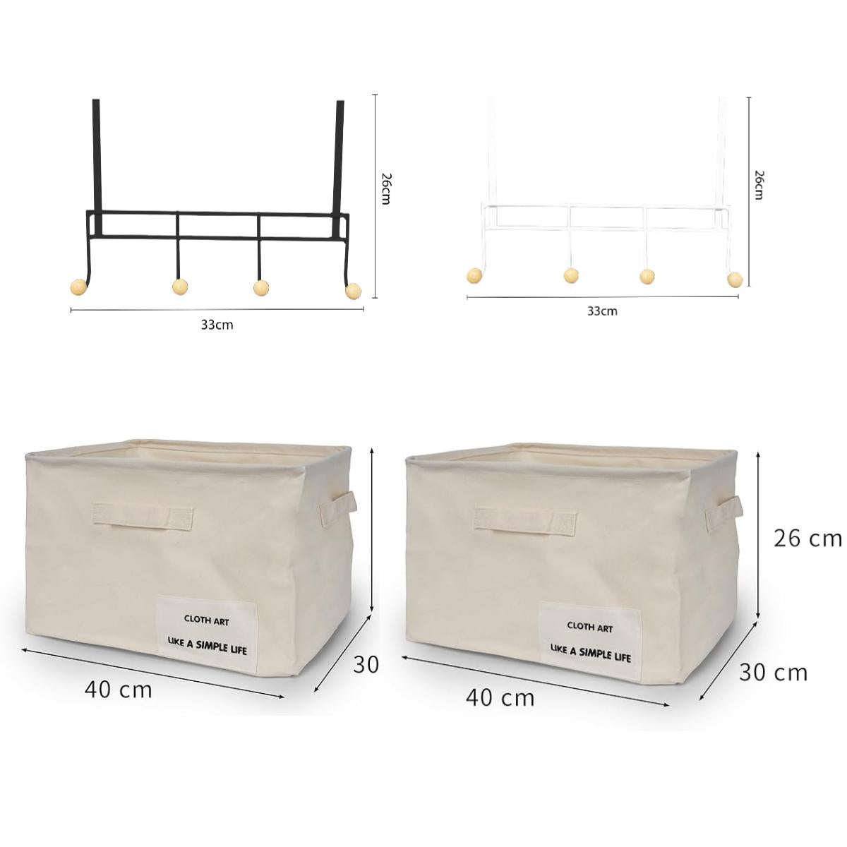 Cesta de Tela Minimalista con Asa Canasta Plegable para Ropa Organizador de Armario Arte de Tela Resistente y Versátil 22cmx26cmx22.5cm para Armario y Baño