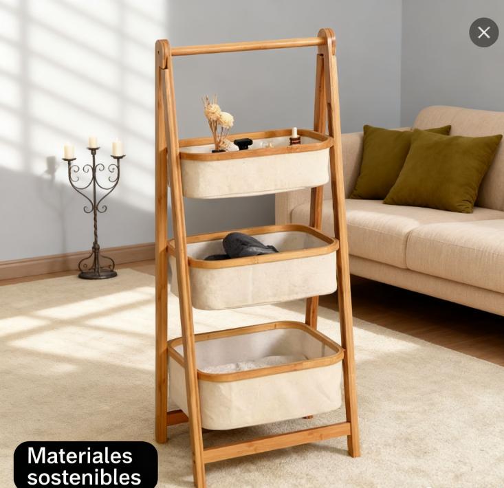 Estante de Bambú Plegable con Cesta 45cm*35cm*115cm Organización para el Hogar y Jardín Soporte de Almacenamiento Versátil y Compacto Materiales Sostenibles