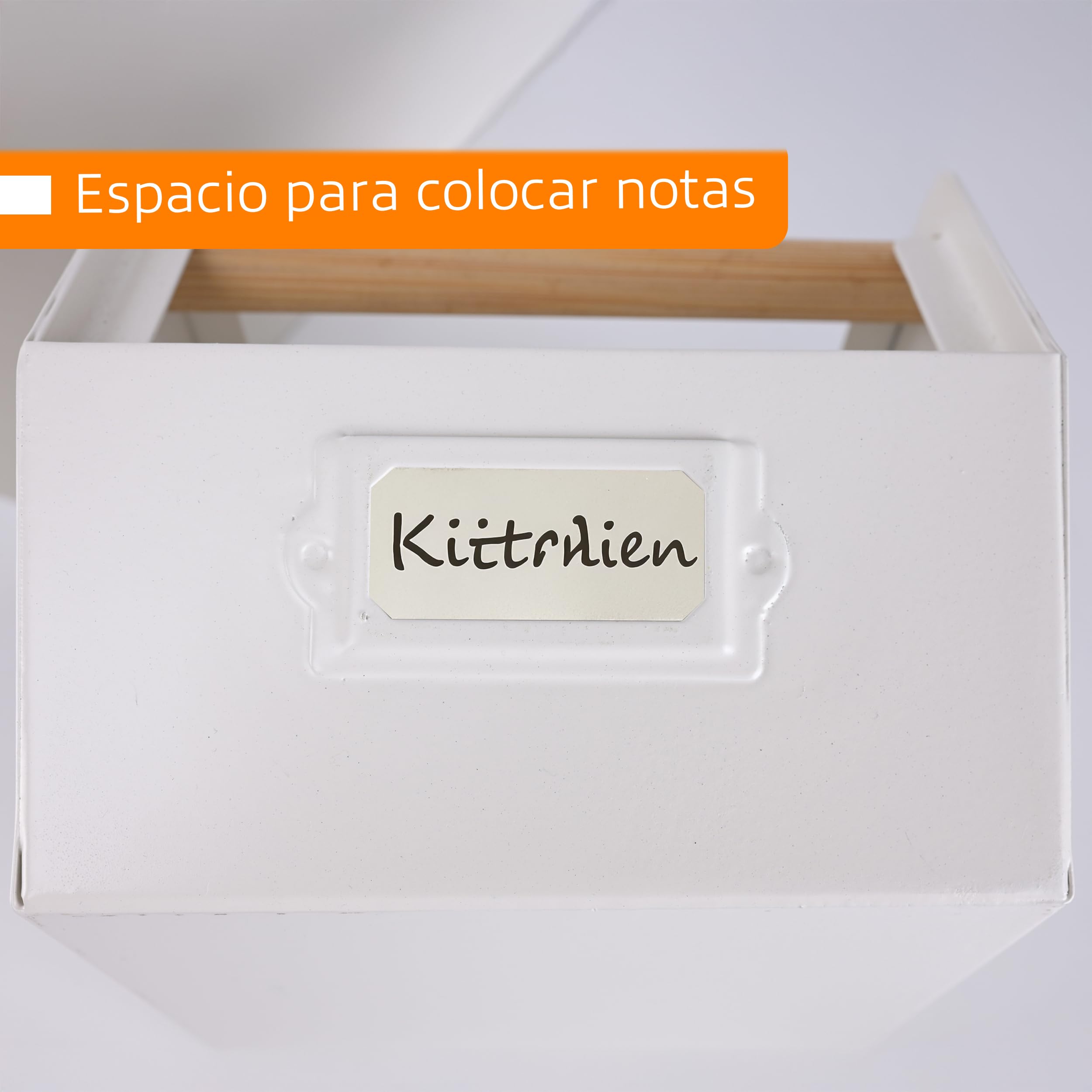 LIN HOME Set de 3 Cajas de Almacenamiento Metálicas Modulares Negro Mate y Blanco Crema Resistente a la Corrosión y Desgaste Capacidad 10kg para Oficina Dormitorio Cocina y Baño Soporte de bambú para cocina