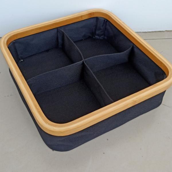 Organizador de Mesa Compartimentos de Bambú y Tela para Joyería y Pequeños Objetos