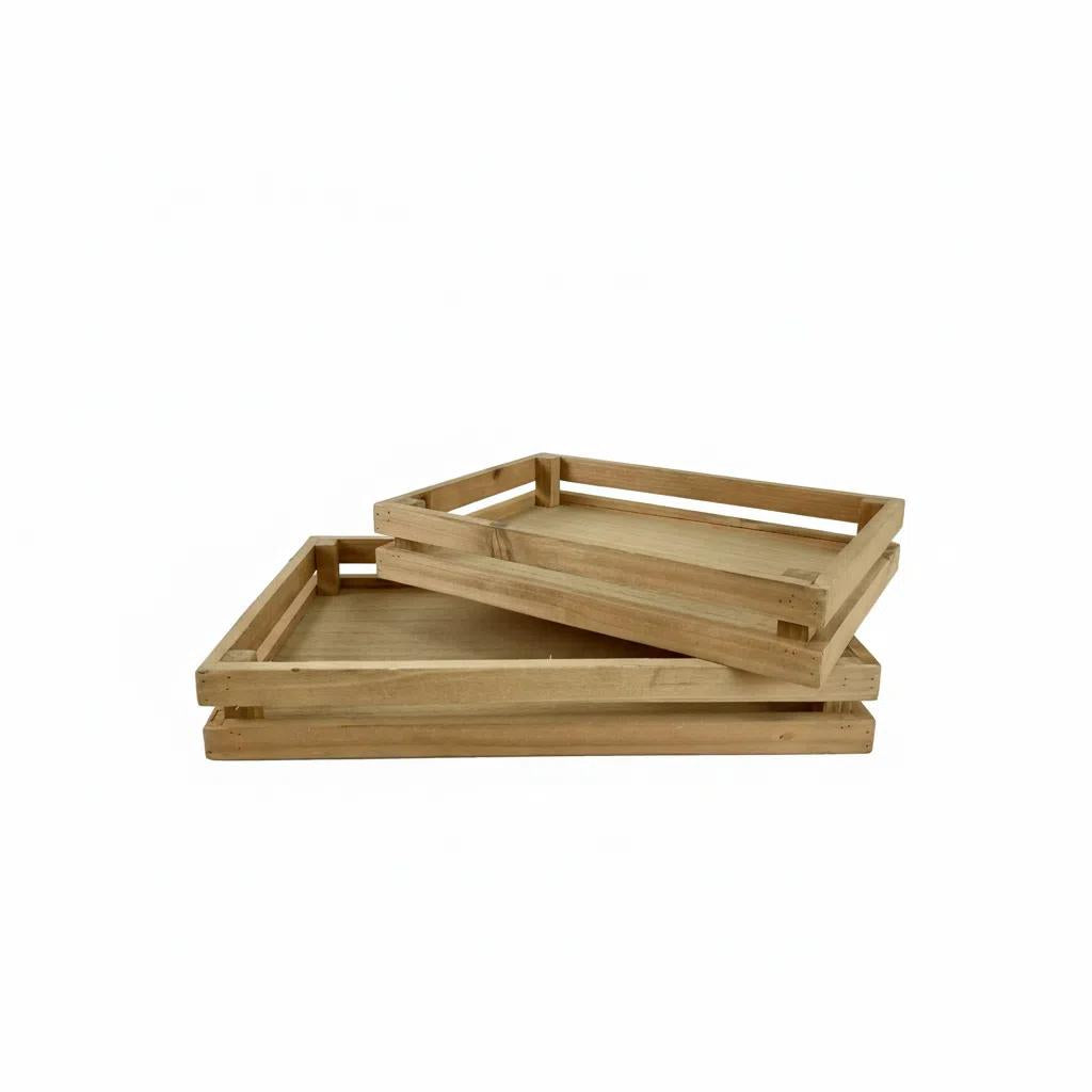 Juego de Dos Bandejas de Madera Maciza Multifuncionales 29cm×19cm×5cm y 35cm×23cm×5cm para Almacenamiento en Hogar Diseño Minimalista Estilo Nórdico