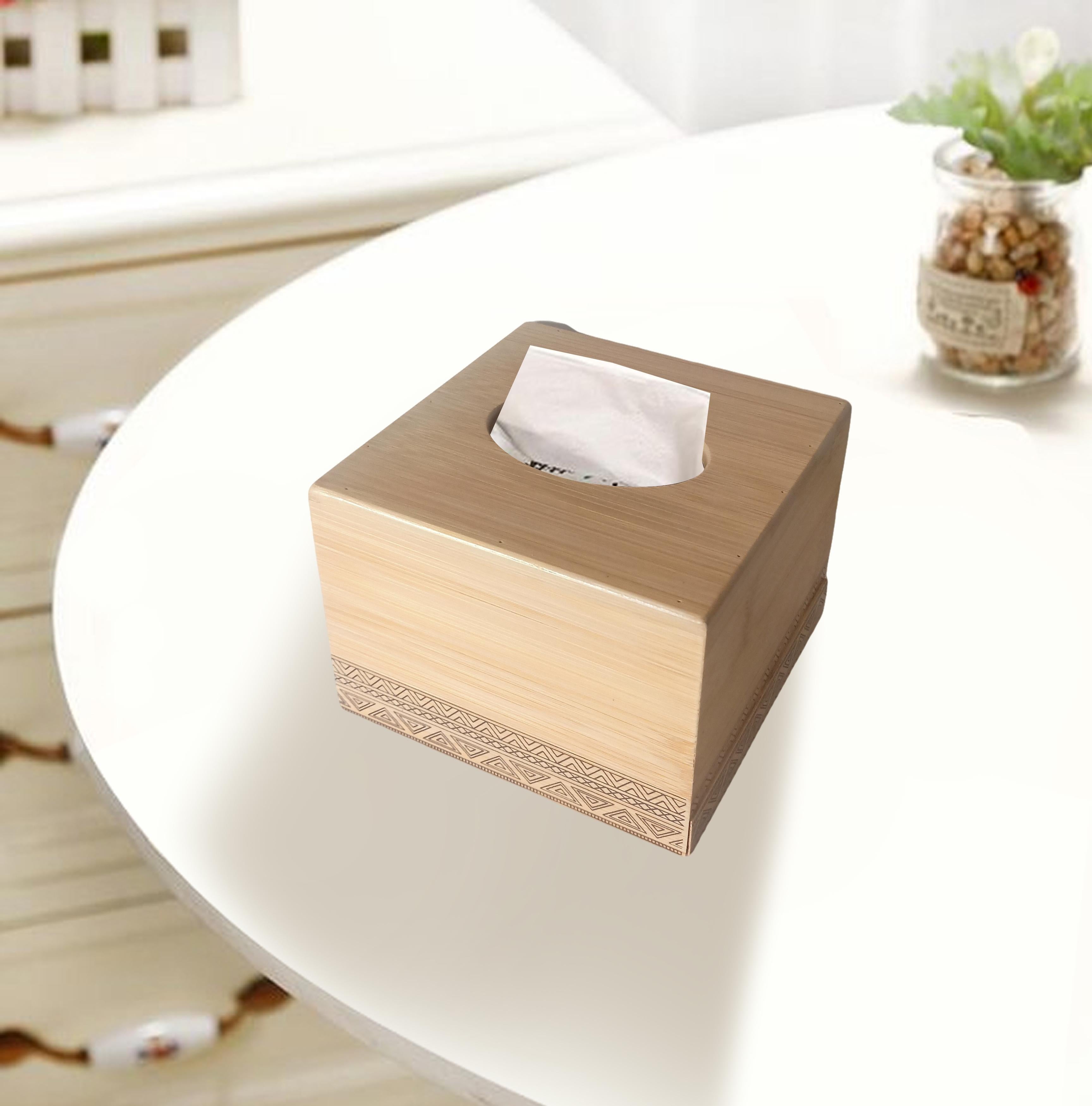 Caja de papel higiénico de bambú con diseño geométrico Organización decorativa para hogar