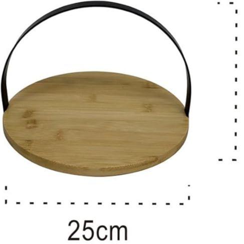 Conjunto de Tres Bandejas Circulares de Bambú y Madera con Asas Metálicas para Cocina Organización Doméstica y Decoración Versátil 23 cm