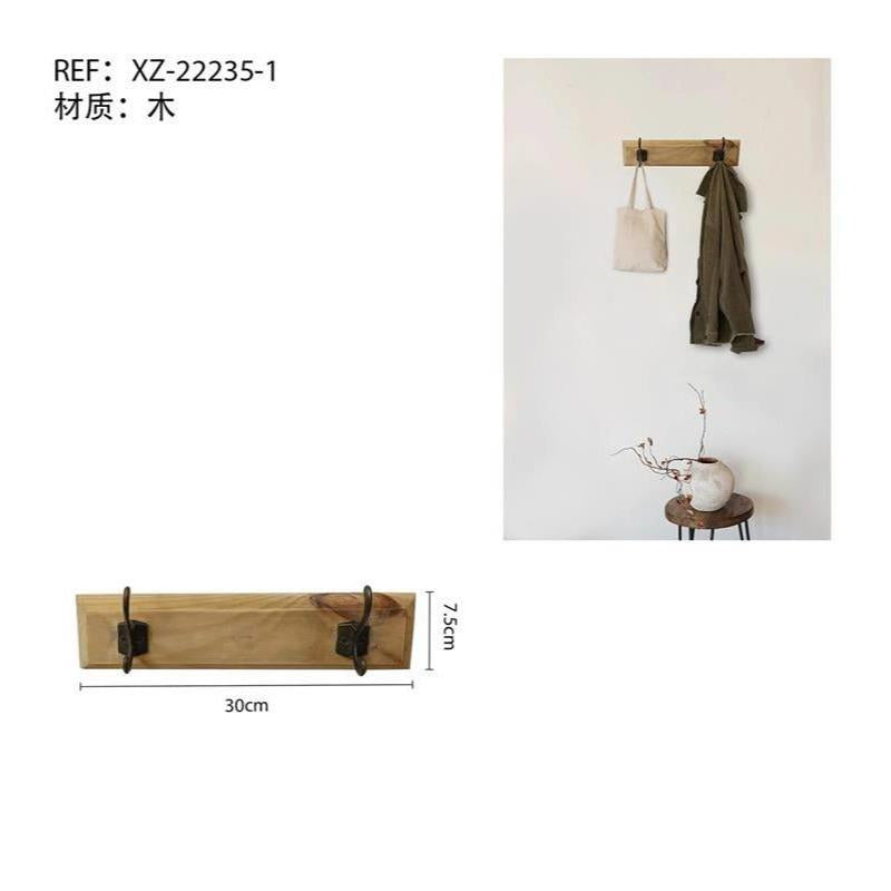 Gancho de Madera Doble Sin Taladro Organización Multiusos para Entrada Dormitorio y Baño Madera Maciza Natural Resistente al Agua y Humedad Capacidad de Carga 5kg 30cm×8.5cm
