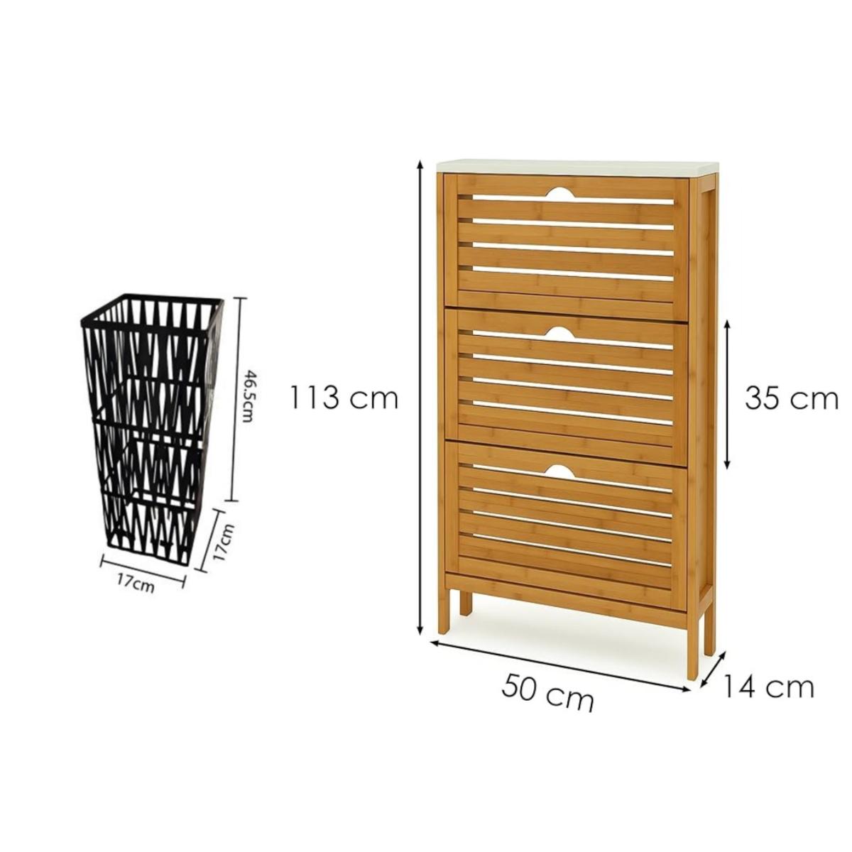 Entryway Storage Upgrade Set | Metal Umbrella Stand + 3-Drawer Bamboo Cabinet