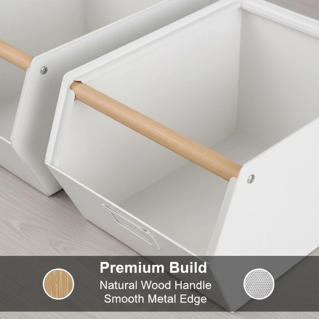LIN HOME Set de 3 Cajas de Almacenamiento Metálicas Modulares Negro Mate y Blanco Crema Resistente a la Corrosión y Desgaste Capacidad 10kg para Oficina Dormitorio Cocina y Baño Soporte de bambú para cocina