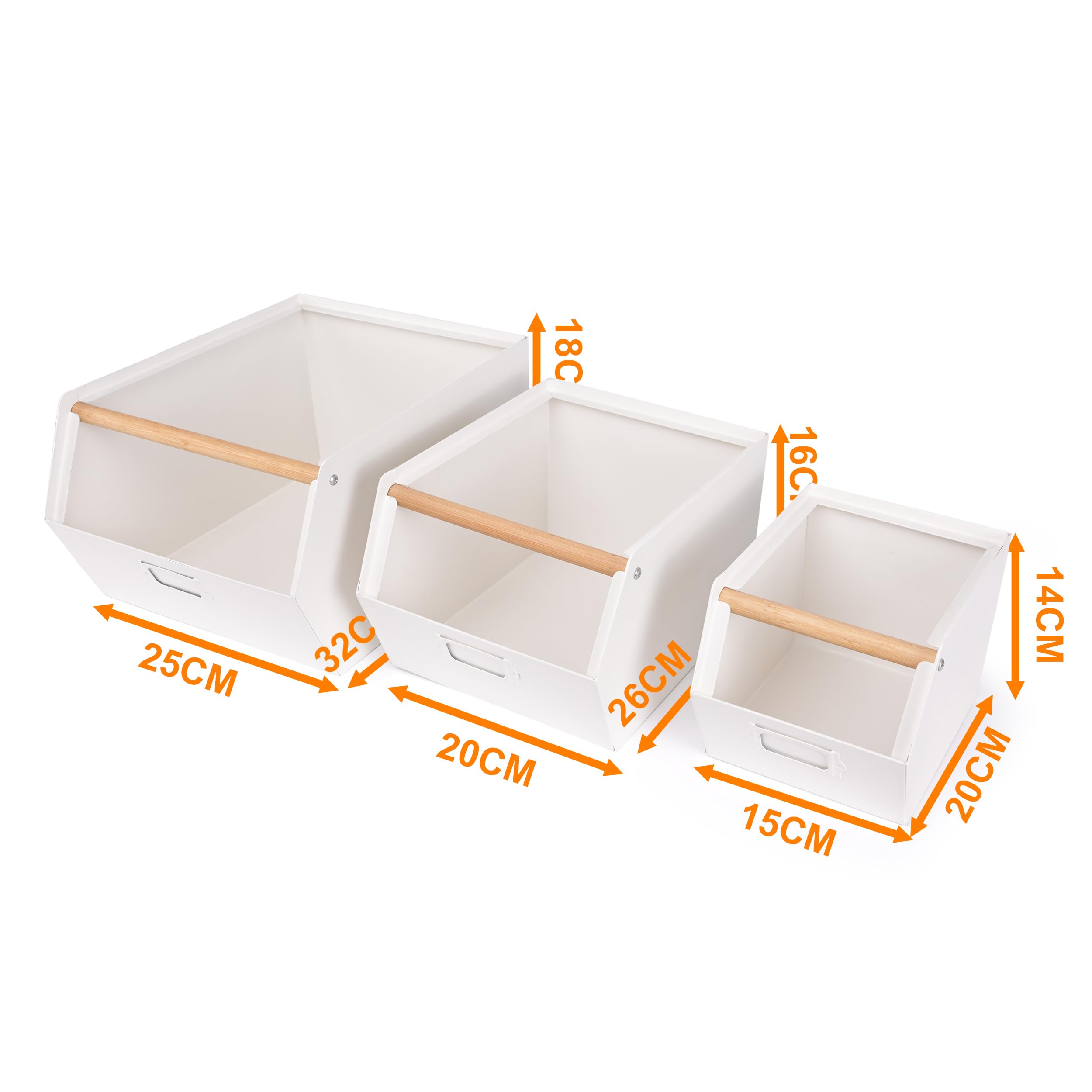 LIN HOME Set de 3 Cajas de Almacenamiento Metálicas Modulares Negro Mate y Blanco Crema Resistente a la Corrosión y Desgaste Capacidad 10kg para Oficina Dormitorio Cocina y Baño Soporte de bambú para cocina