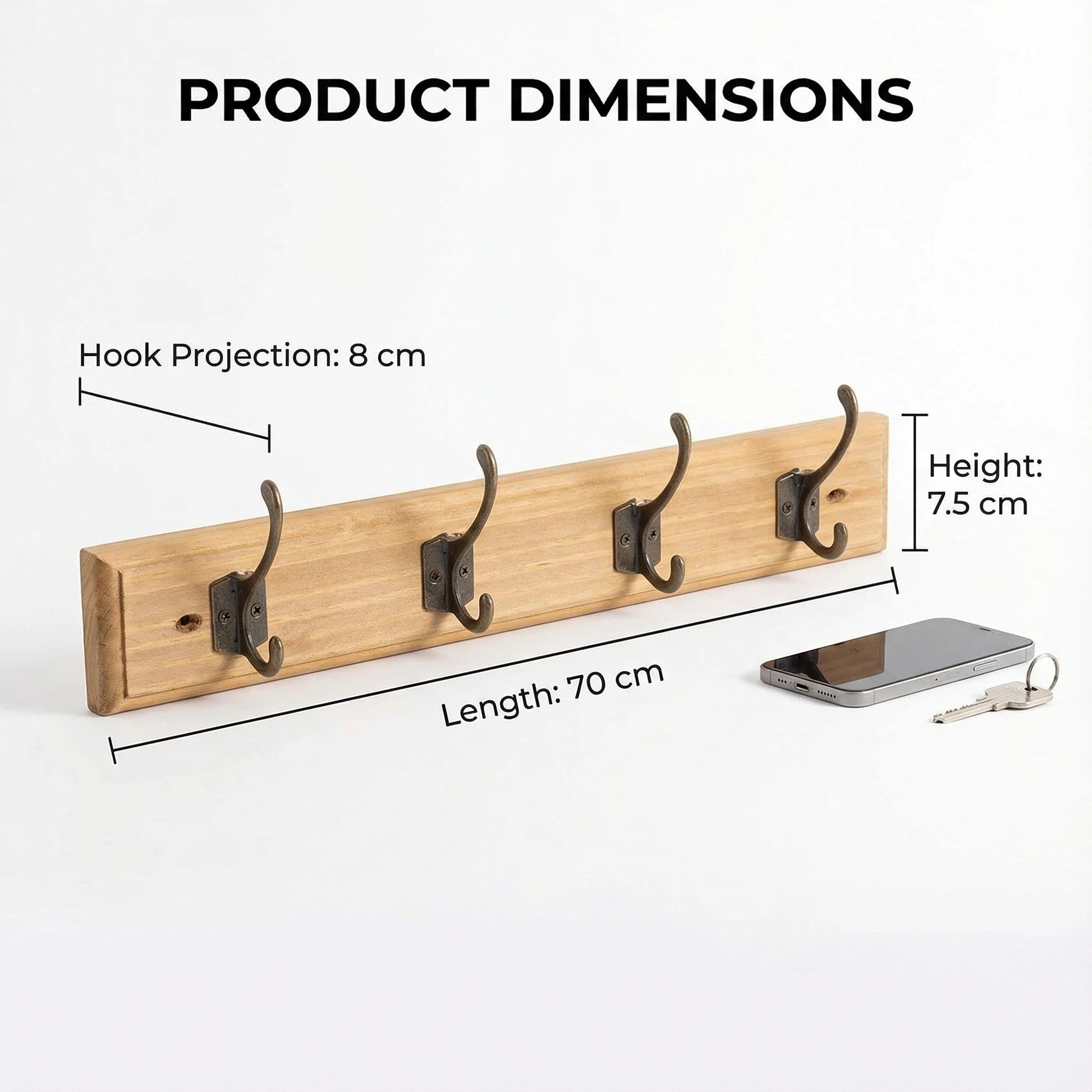 Gancho de Madera Doble Sin Taladro Organización Multiusos para Entrada Dormitorio y Baño Madera Maciza Natural Resistente al Agua y Humedad Capacidad de Carga 5kg 30cm×8.5cm