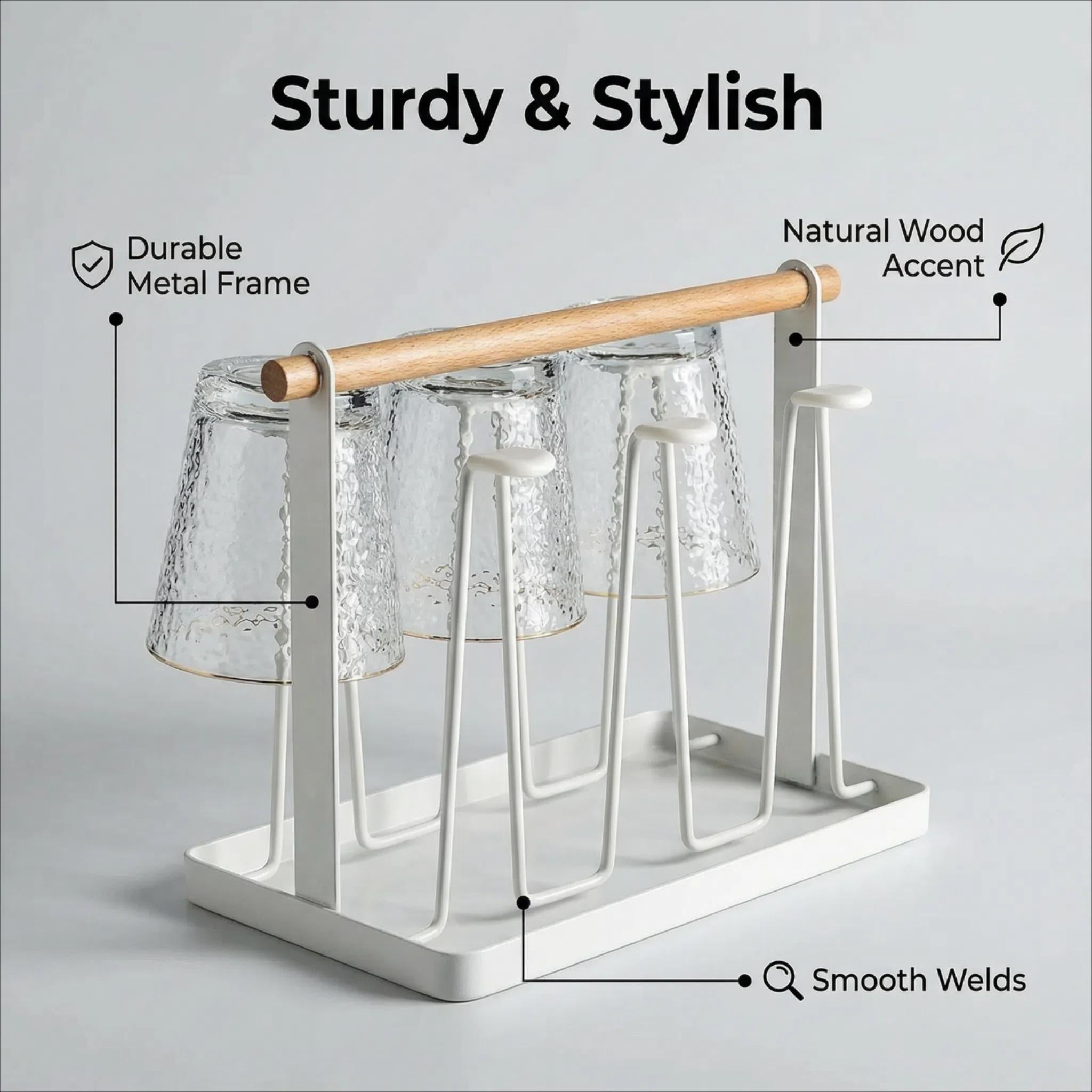 Portavasos de Metal con 6 Espacios y Asa de Madera Porta-esponja para fregadero Diseño Moderno y Resistente para Cocinas Pequeñas y Estilo