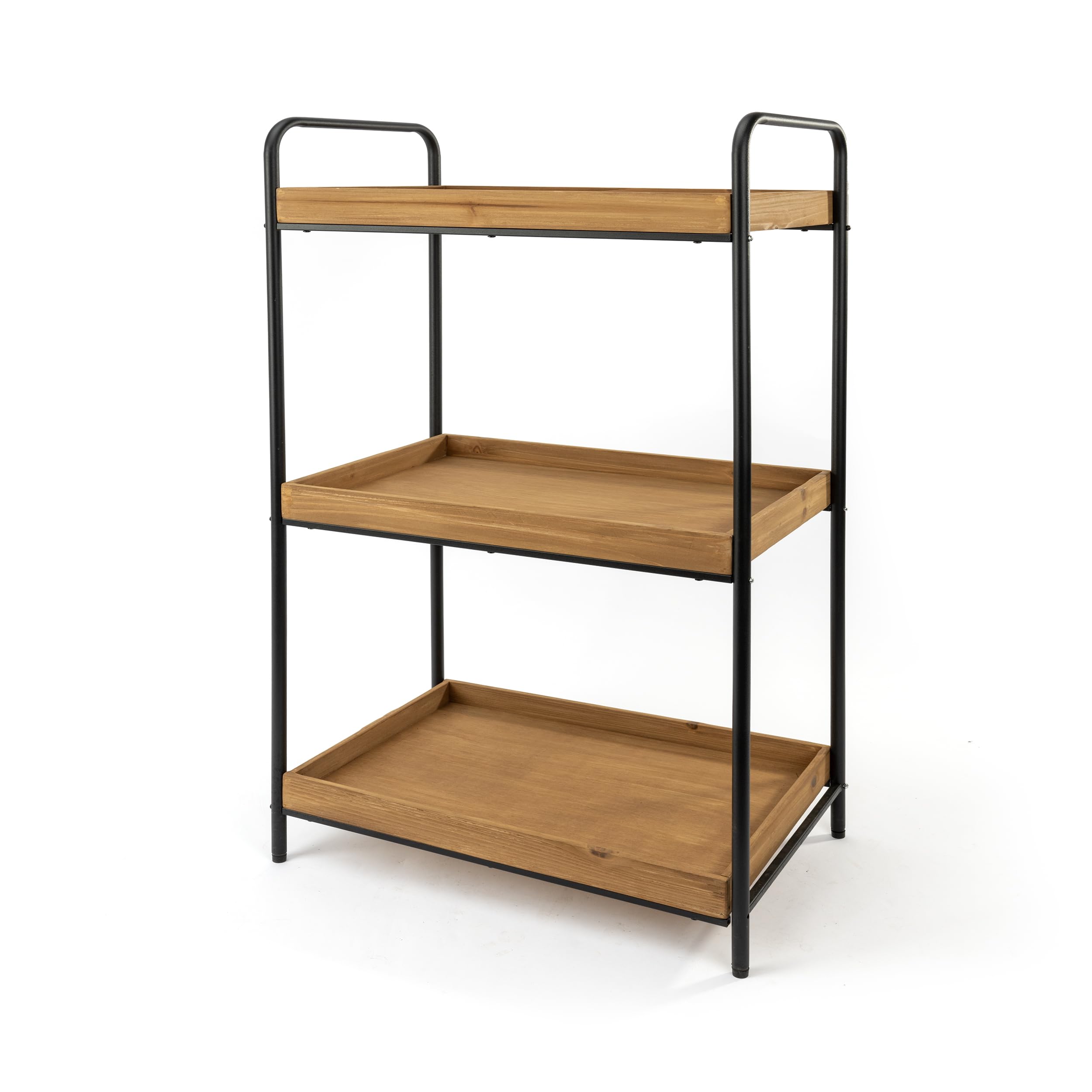 LIN HOME Estante de Almacenamiento para Baño 4 Niveles Estructura Metálica Negra y Estantes de Madera de Pino Natural Diseño Abierto con Bordes Elevados 45x30x120cm Estilo Industrial Minimalista Resistente al Óxido