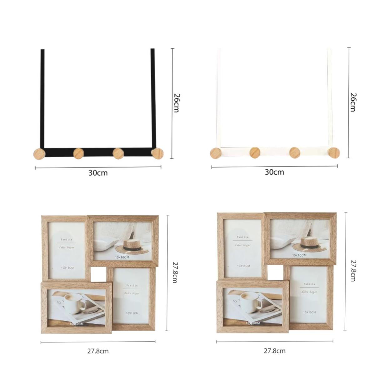 Set de Decoración y Organización | Perchero de 4 Ganchos + Marcos de Madera