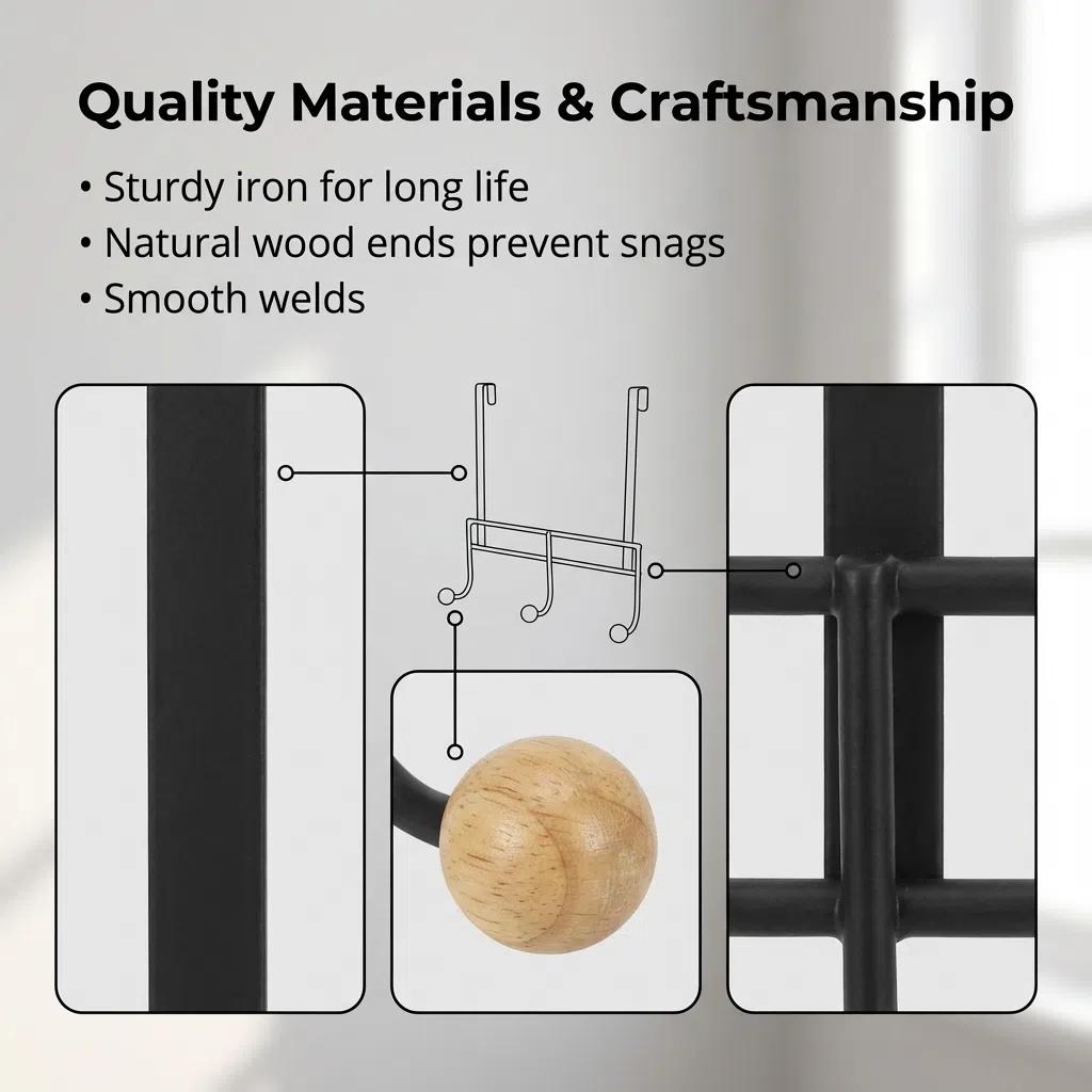 Gancho de Hierro para Puerta Sin Taladrar Moderno y Multifuncional con 3 Barras Verticales Blancas Capacidad de Carga de 5kg para Abrigos y Bolsos Diseño Simétrico y Resistente a la Corrosión