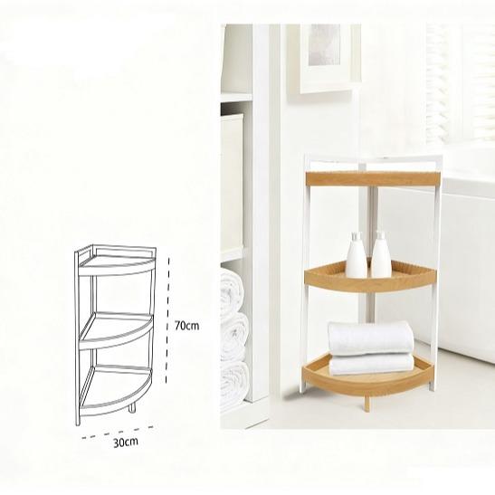 Estantería Triangular XZ-2253-1 de 3 Niveles para Baño Bamboo + Hierro 70cm×30cm Resistente al Agua Soporta 5kg por Nivel Organización Inteligente Sin Perforaciones