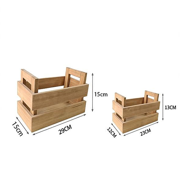 Set de Dos Cestas de Madera Natural Ecológica Estilo Nórdico con Asas Sostenibles Organizador de Ropa Juguetes y Objetos Resistentes y Duraderos - Soporte Para Libro