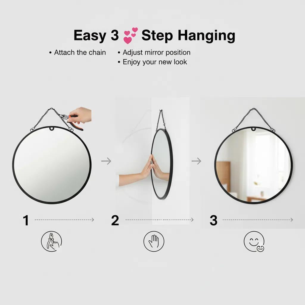 Set de Organización para Baño con Gancho para Puerta y Espejo Redondo de Alta Definición Metal Grueso y Antirroto Ideal para Ambientes Húmedos Dimensiones 31.5x28.5cm Organización Bano