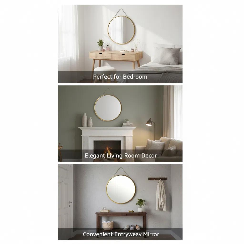 Set de Decoración Estilo Nórdico | Marco de Madera + Espejo Redondo Dorado | Decoración Hogar