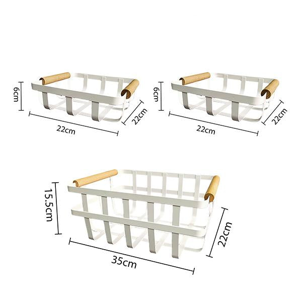 Cesta Organizadora Estilo Ins con Mango de Madera Natural Bandeja Multifunción para Frutas y Snacks Caja de Almacenamiento Nórdica para Cocina y Sala de Estar