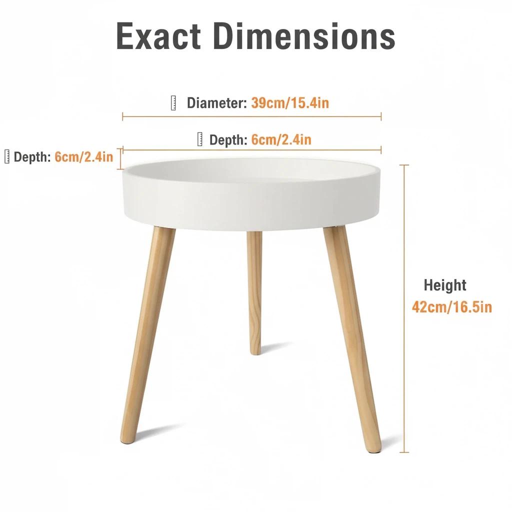 Mesa de Apilamiento Corner Shelf Rack de Almacenamiento Plegable Diseño Moderno y Compacto con Patas de Madera Clara y Superficie Estable para Espacios Pequeños Diámetro 39 cm Altura 42 cm