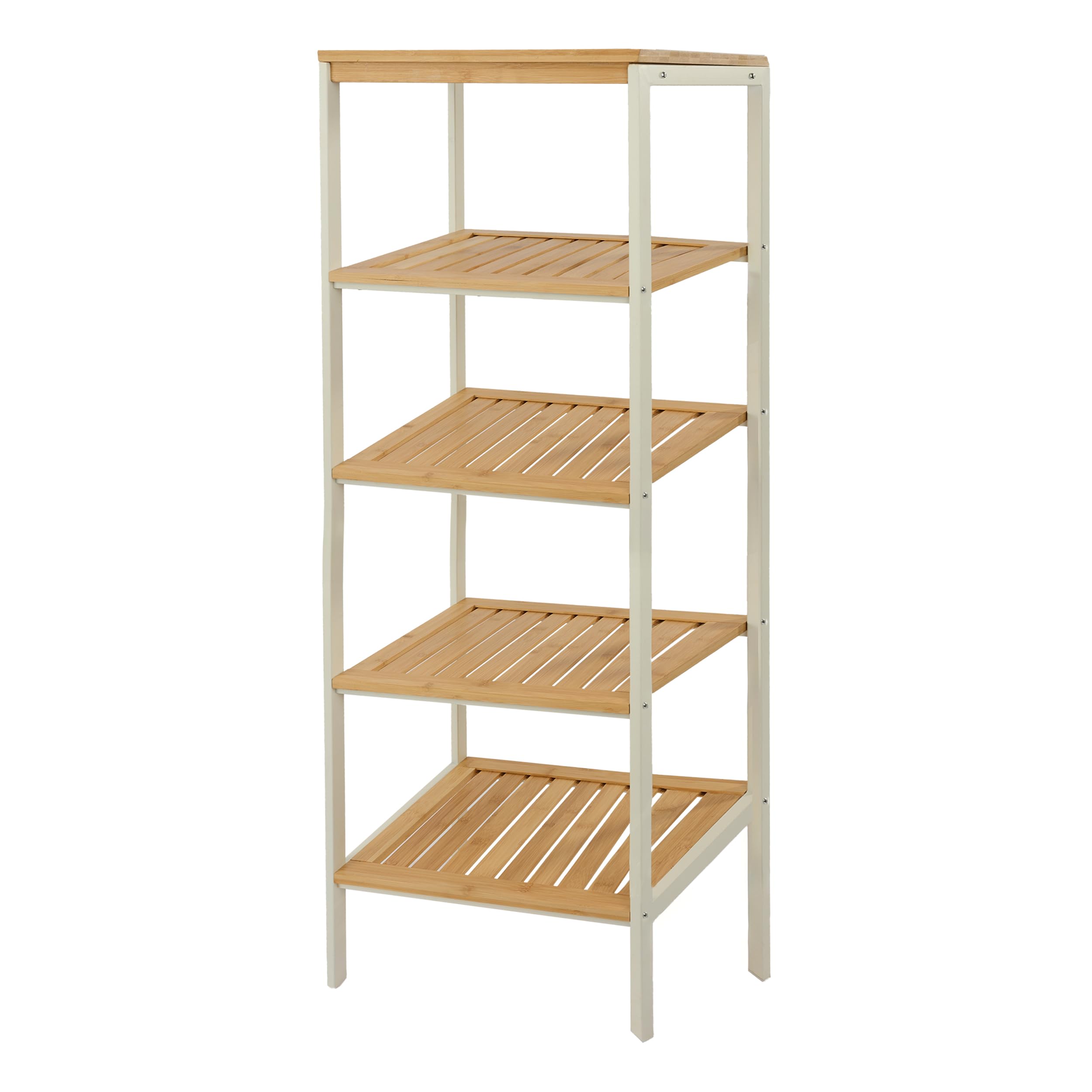 LIN HOME XZ-22120 Organizador Multifuncional de Madera Natural con Marco Metálico 5 Niveles de Almacenamiento para Baño Armario y Cocina Resistente a Arañazos