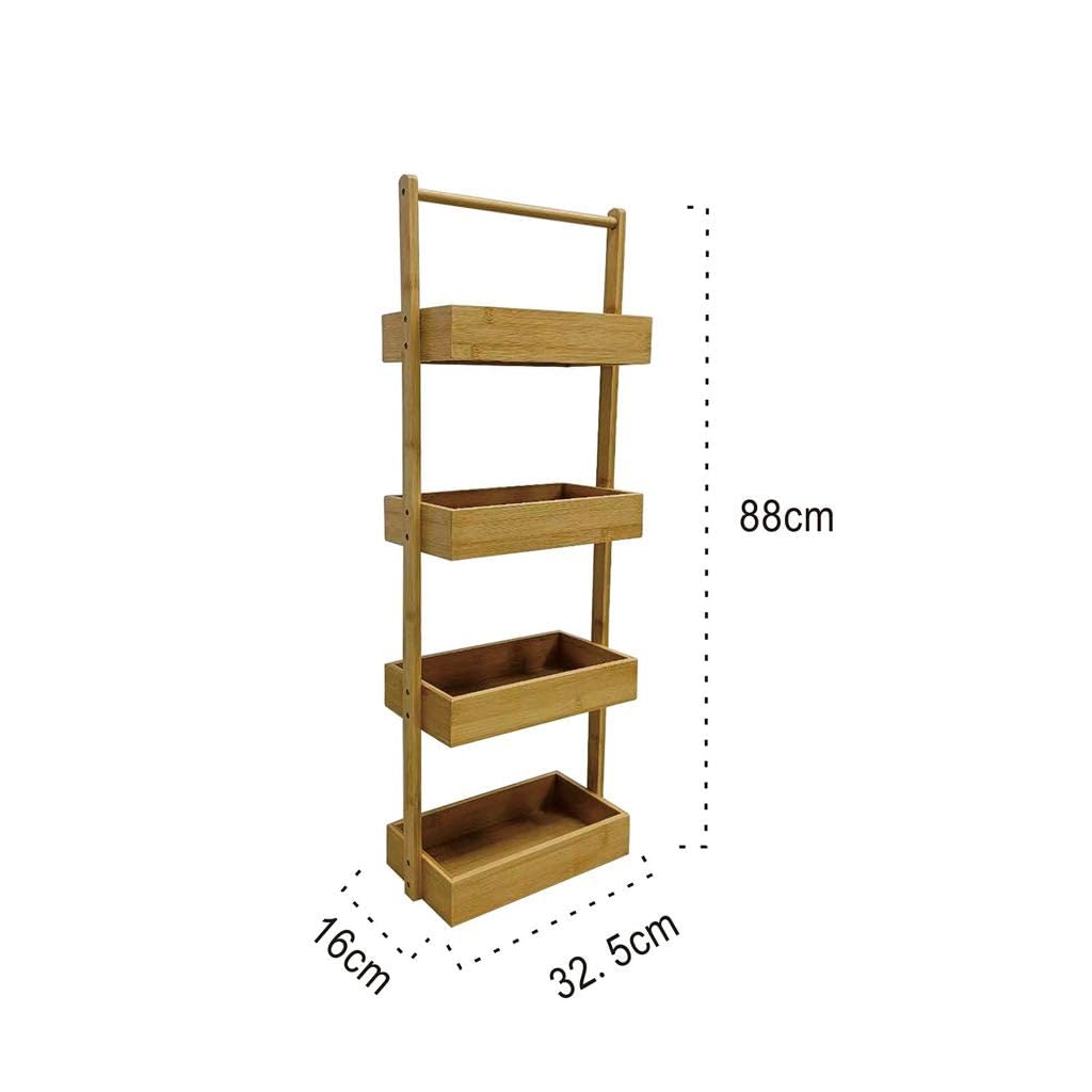 LIN HOME XZ-22129 Estante de Madera Natural con Marco Metálico, 4 Niveles, para Baño, Armario, Lavandería, Multifuncional, Capacidad de Carga 10kg, Diseño Moderno y Resistente